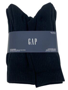 GAP Black Cotton Crews Cushioned Sole Socks: 8 Pair | Size 6-12